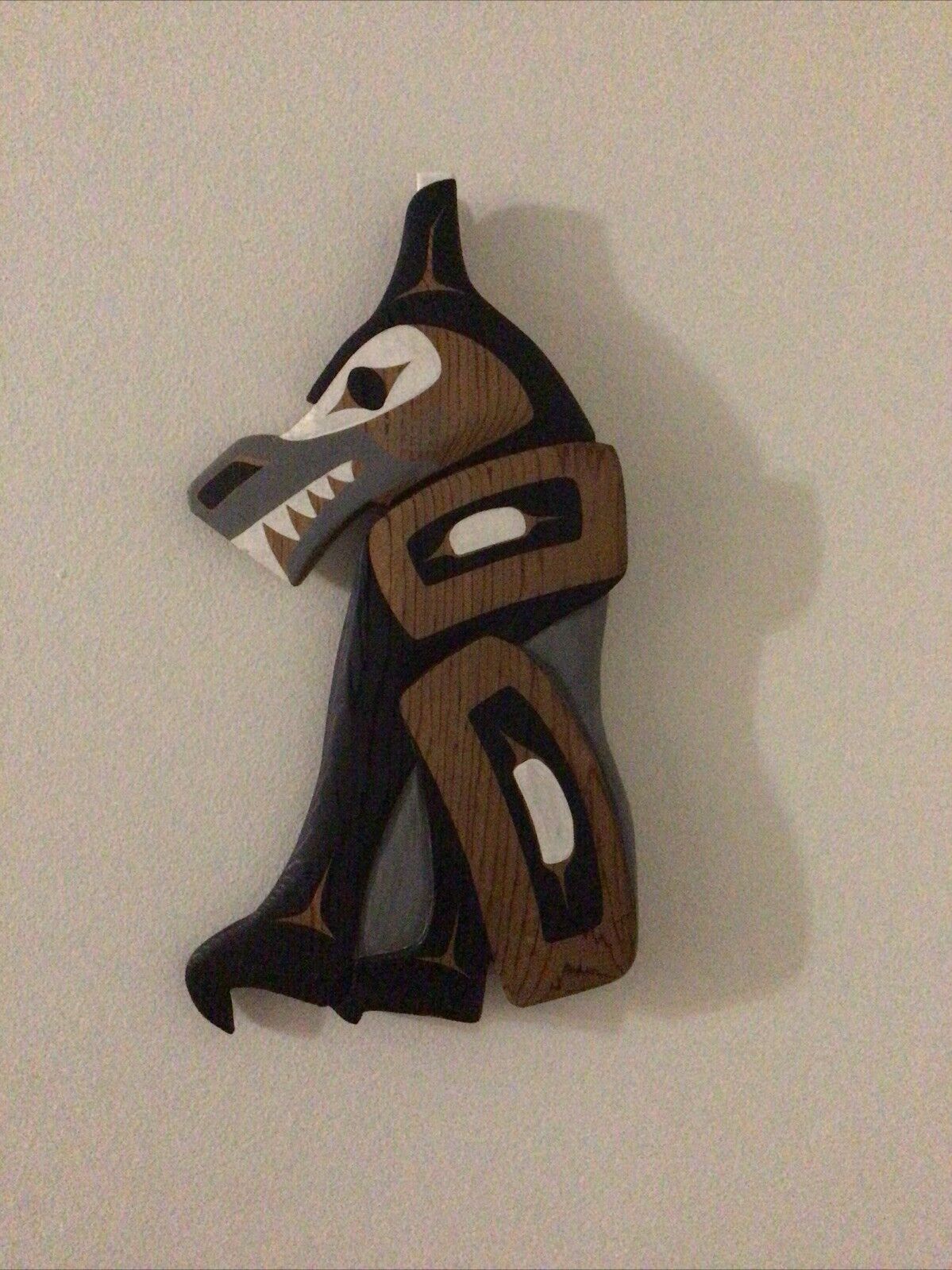 Wolf Pacific Northwest Salish Coast Native Artist Signed large  wood Carving BC
