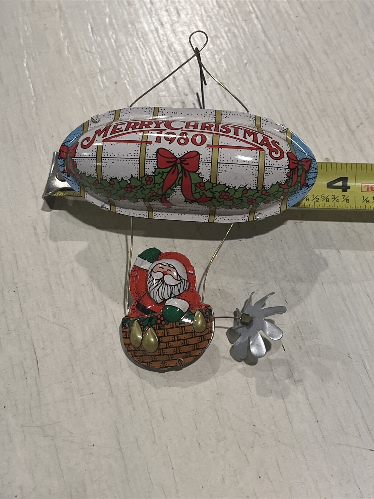 Vintage Hallmark Keepsake Ornament Santa's Flight Merry Christmas Tin Blimp 1980