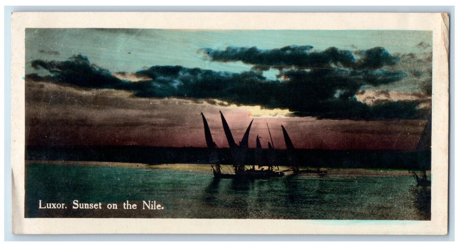 c1910's Luxor Sunset On The Nile Boat Egypt RPPC Photo Unposted Antique Postcard