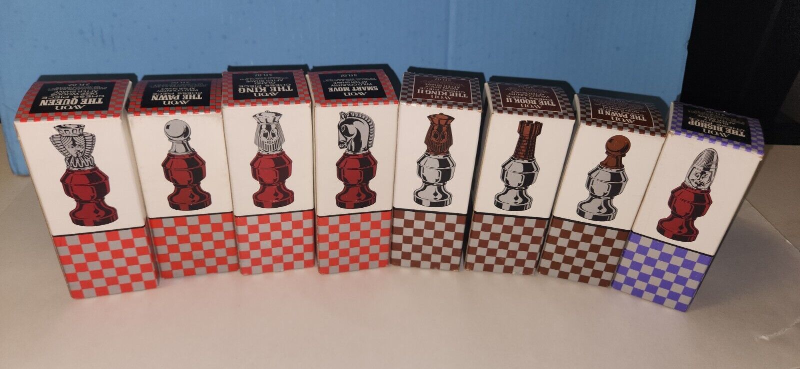 Vintage Avon Mens Chess Peice Cologne-Aftershave Bottles Lot Of 8 FULL
