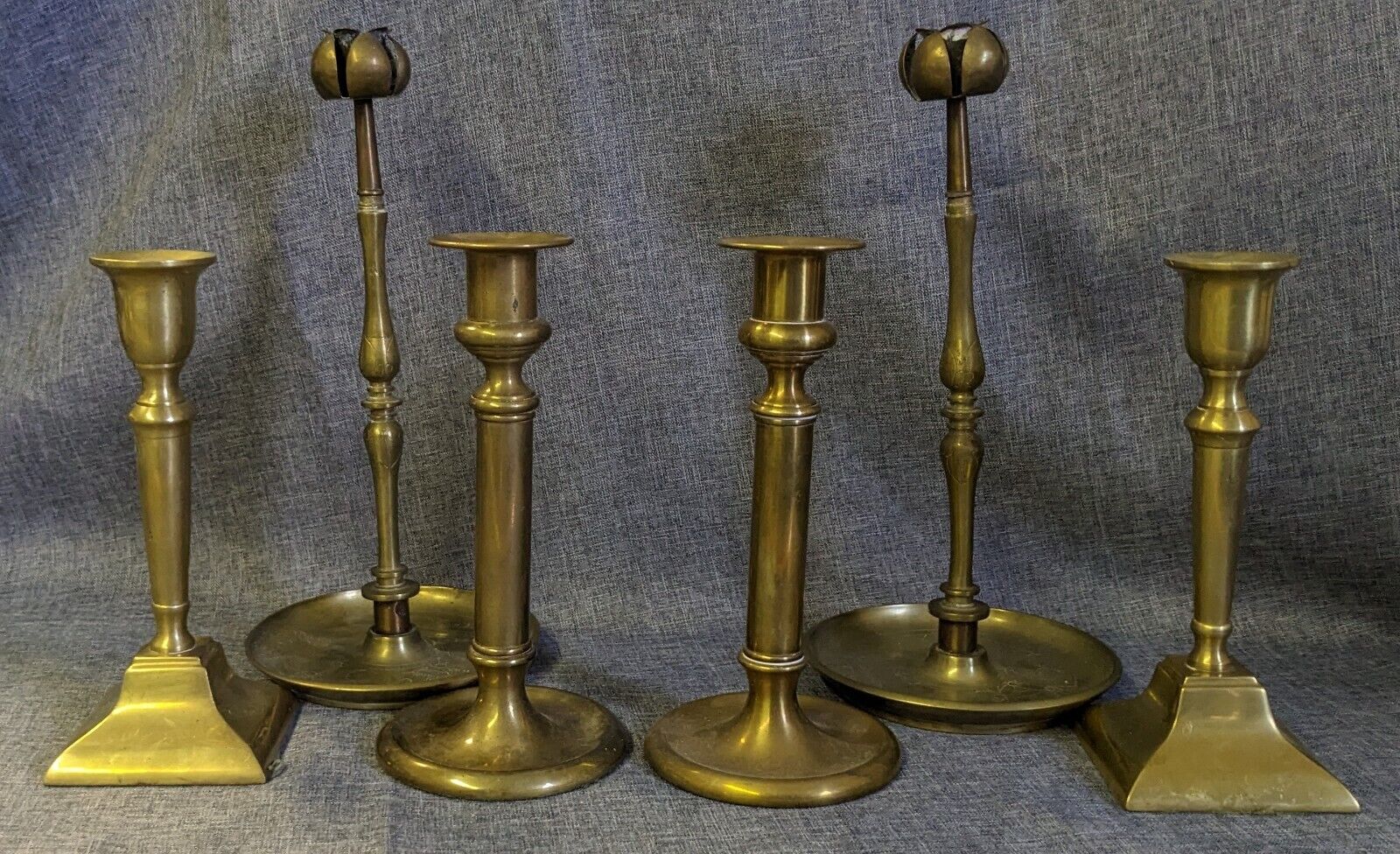 Lot Of 6 Distressed Vintage Brass Candlestick Holders