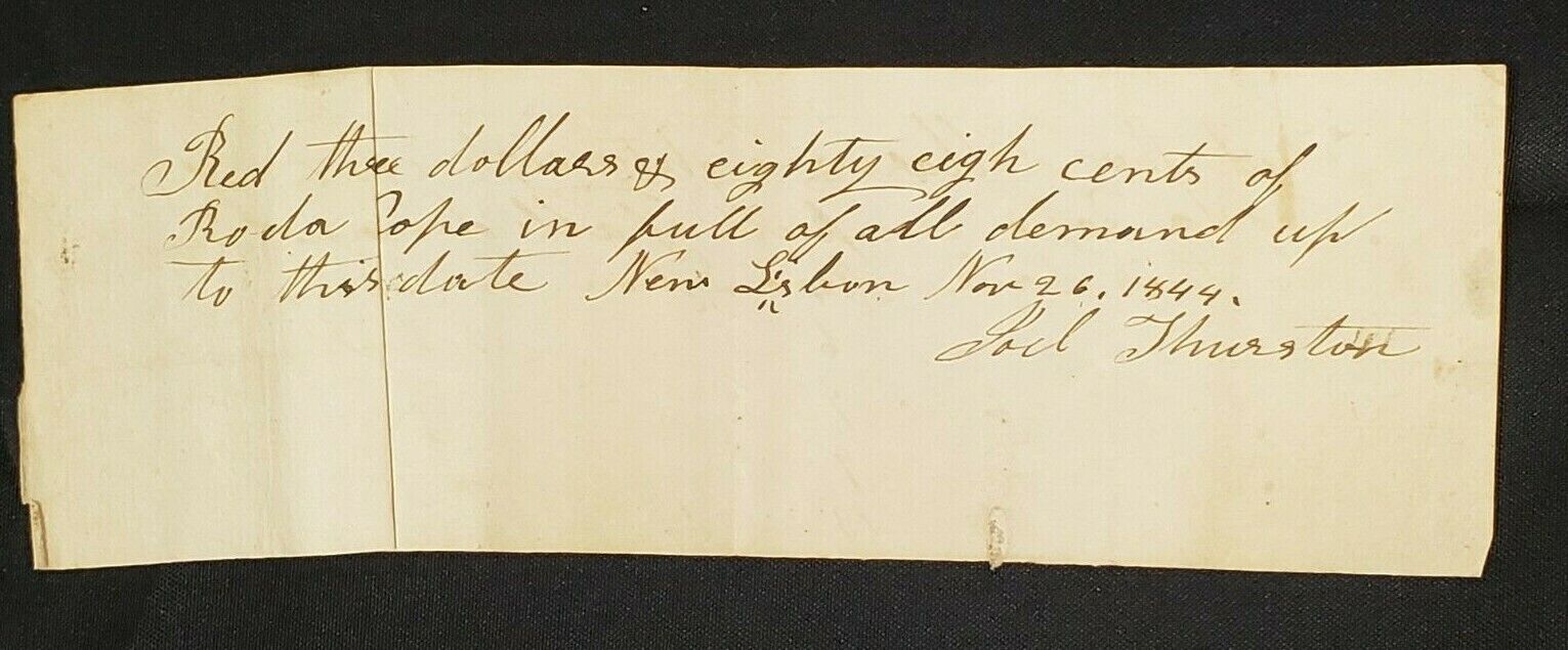 1844 HAND-WRITTEN & SIGNED RECEIPT FOR $3.88 IN FULL OF ALL DEMAND 8420