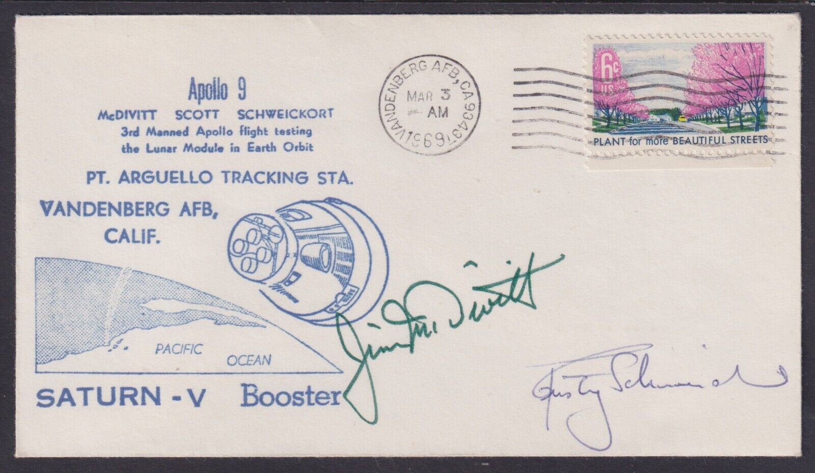 Jim McDivitt and Rusty Schweickart, US Astronauts, Apollo 9 Crew Signed Cover