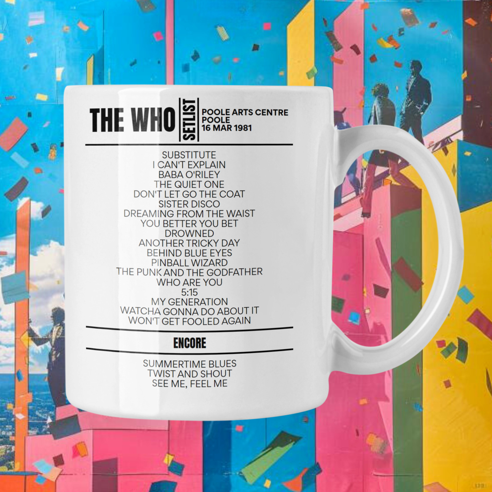 The Who Poole March 16, 1981 Replica Setlist Mug