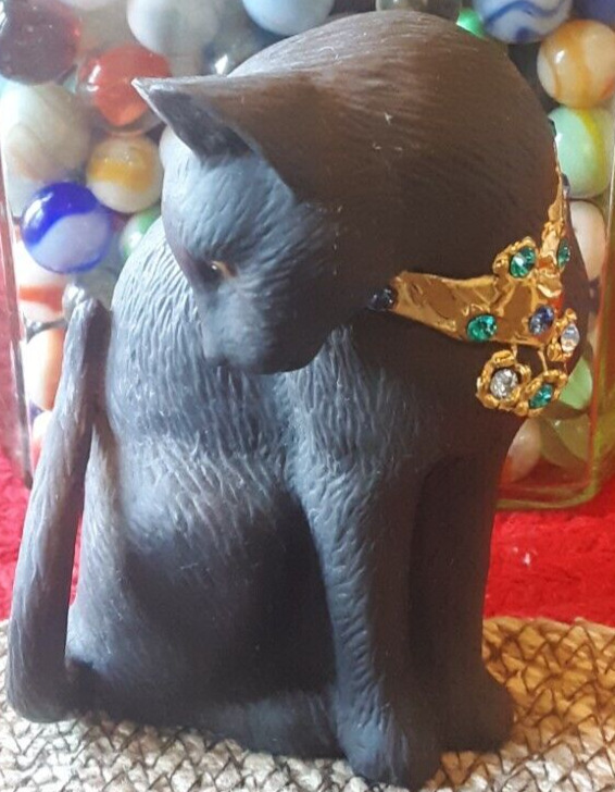 VTG Lenox Moonlight Allure Matte Black Cat Figurine with Jeweled Collar 24K Gold