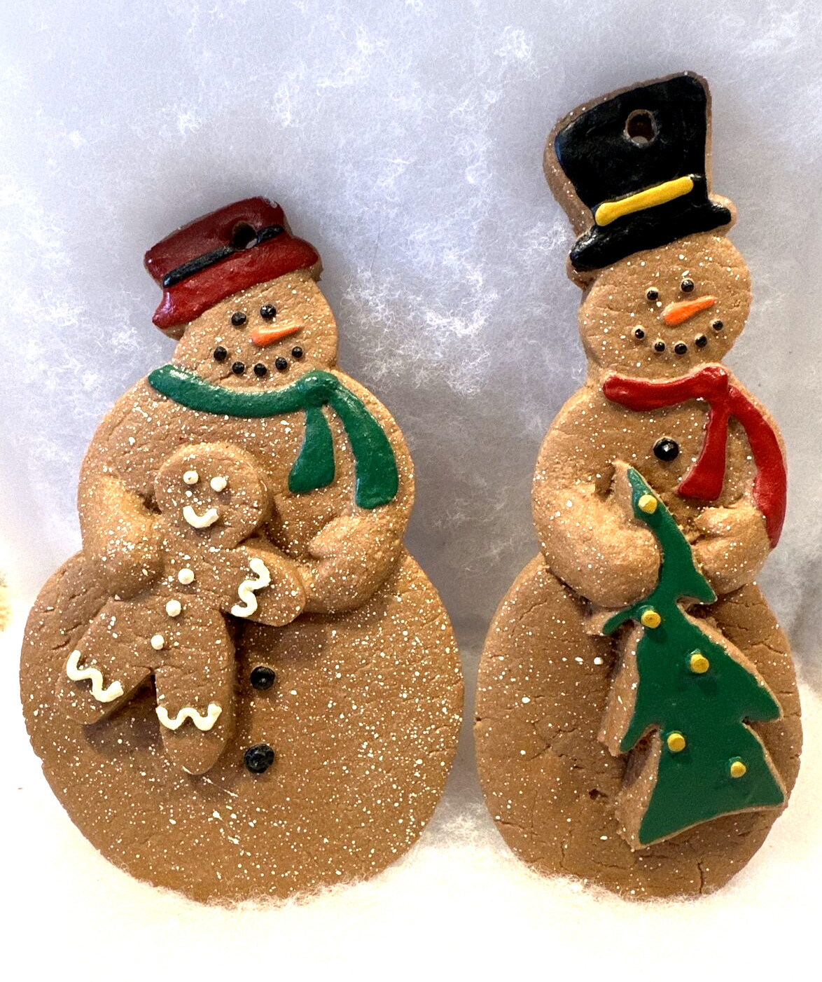 2 Vintage Gingerbread Snowman Family Ornaments Father 6\