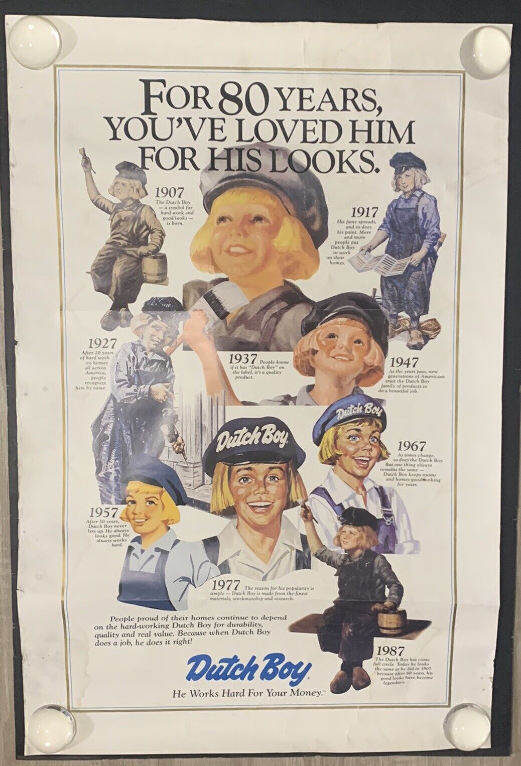 Vintage Dutch Boy Paints Advertising Poster 80 Years Anniversary Store Promo