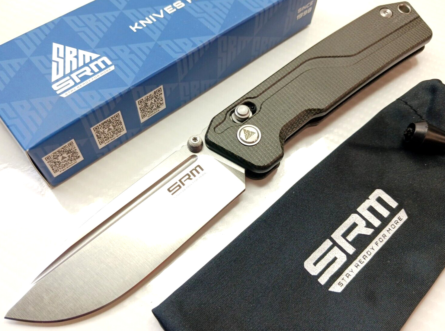 SRM 7228L Large MB1 Micarta 10Cr15CoMoV Blade Ambi Axis Lock EDC Pocket Knife