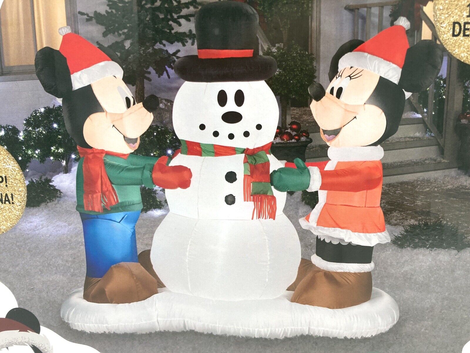 Gemmy 6ft Wide Disney\'s Mickey & Minnie w/ Snowman Christmas Inflatable
