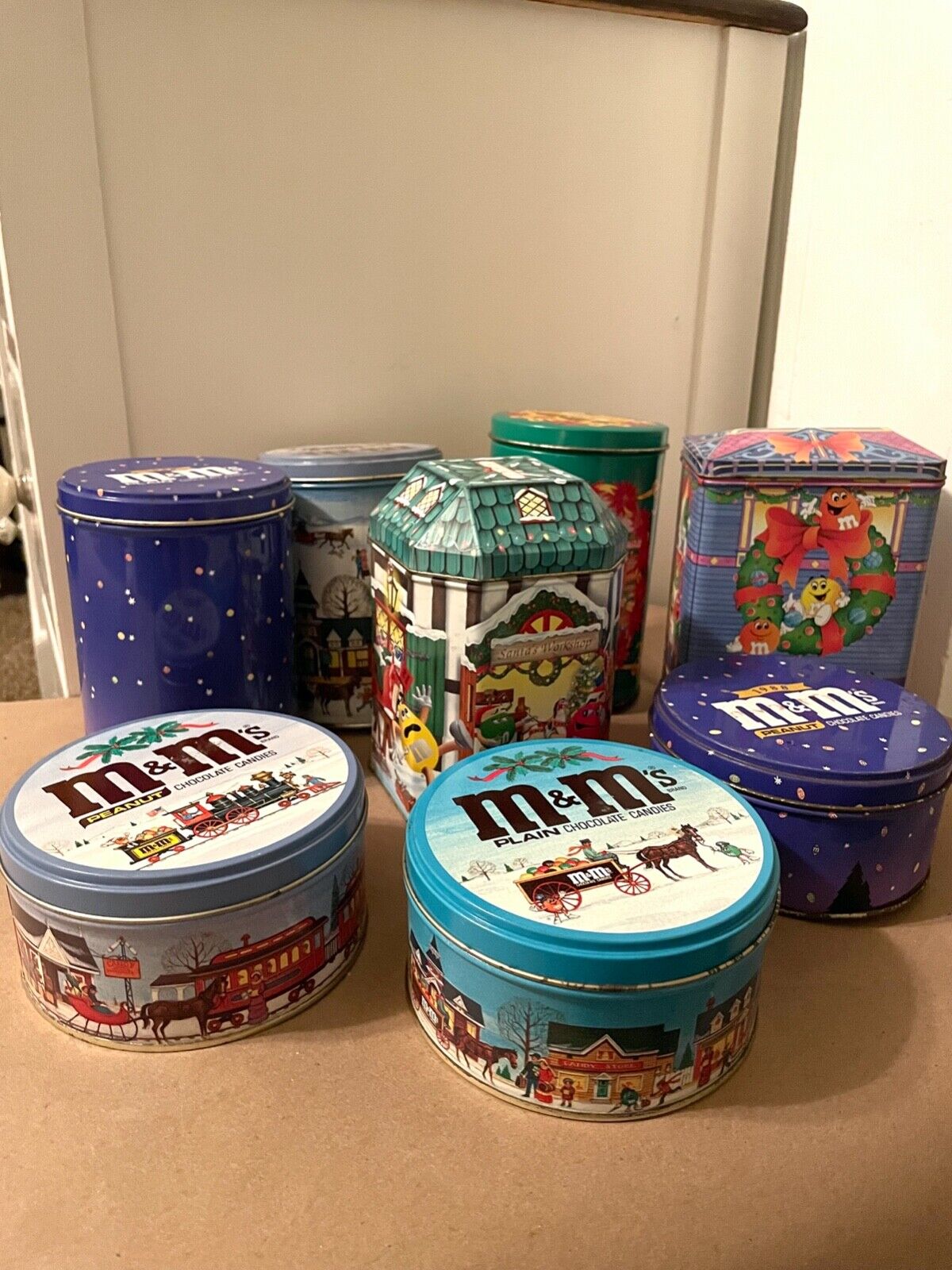Vintage M&M\'s Christmas Tin | Variety of Collectible Years | Lot Of 8