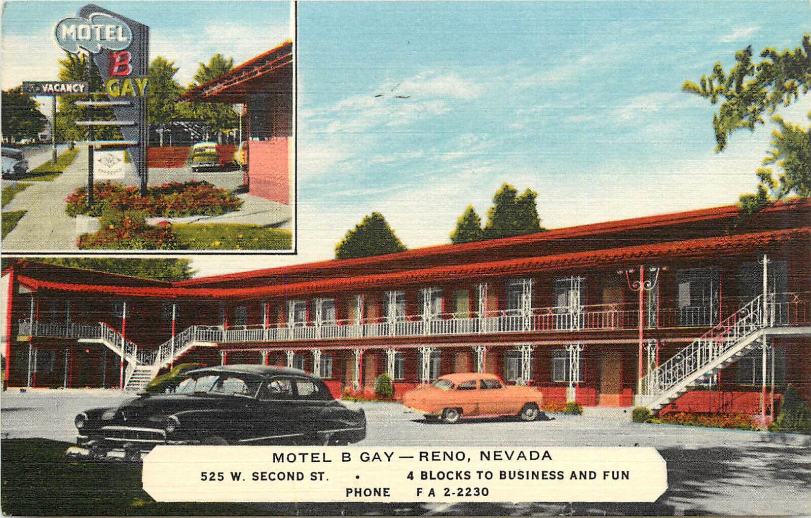 Linen Roadside Postcard The B Gay Motel Reno NV 