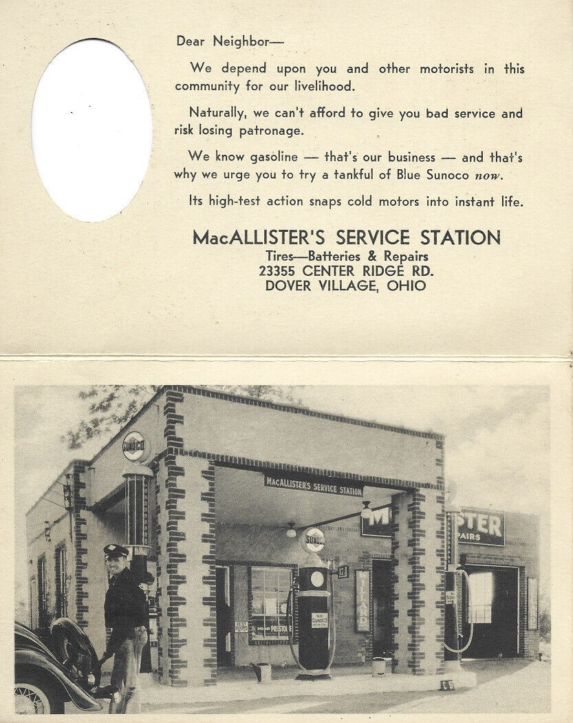 Vtg Dover Village Ohio (now Westlake Ohio) Gas Station Adv Postcard REDUCED