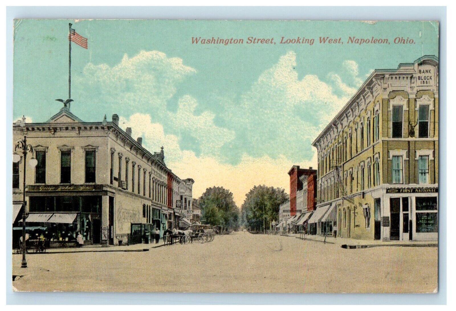1918 Washington Street Looking West Napoleon Ohio OH Posted Antique Postcard