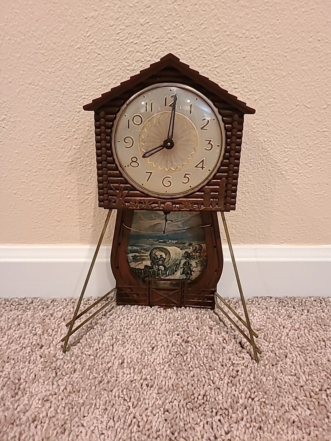 Vintage Lucky Ranger Wind Up Motion Clock Missing The Cowboy Untested 