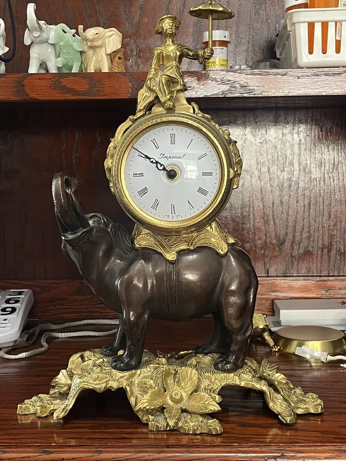 Imperial Italian Brevettato Bronze Metal Elephant Clock.