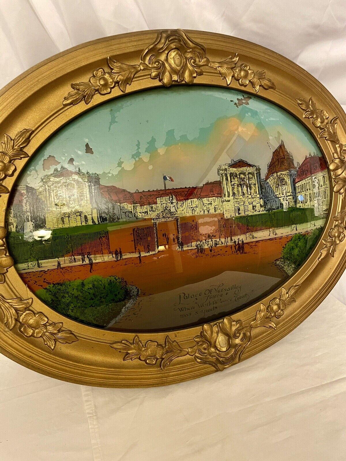1918 Armistice Day Pease Treaty of Versailles WWI Reverse Painting on Glass