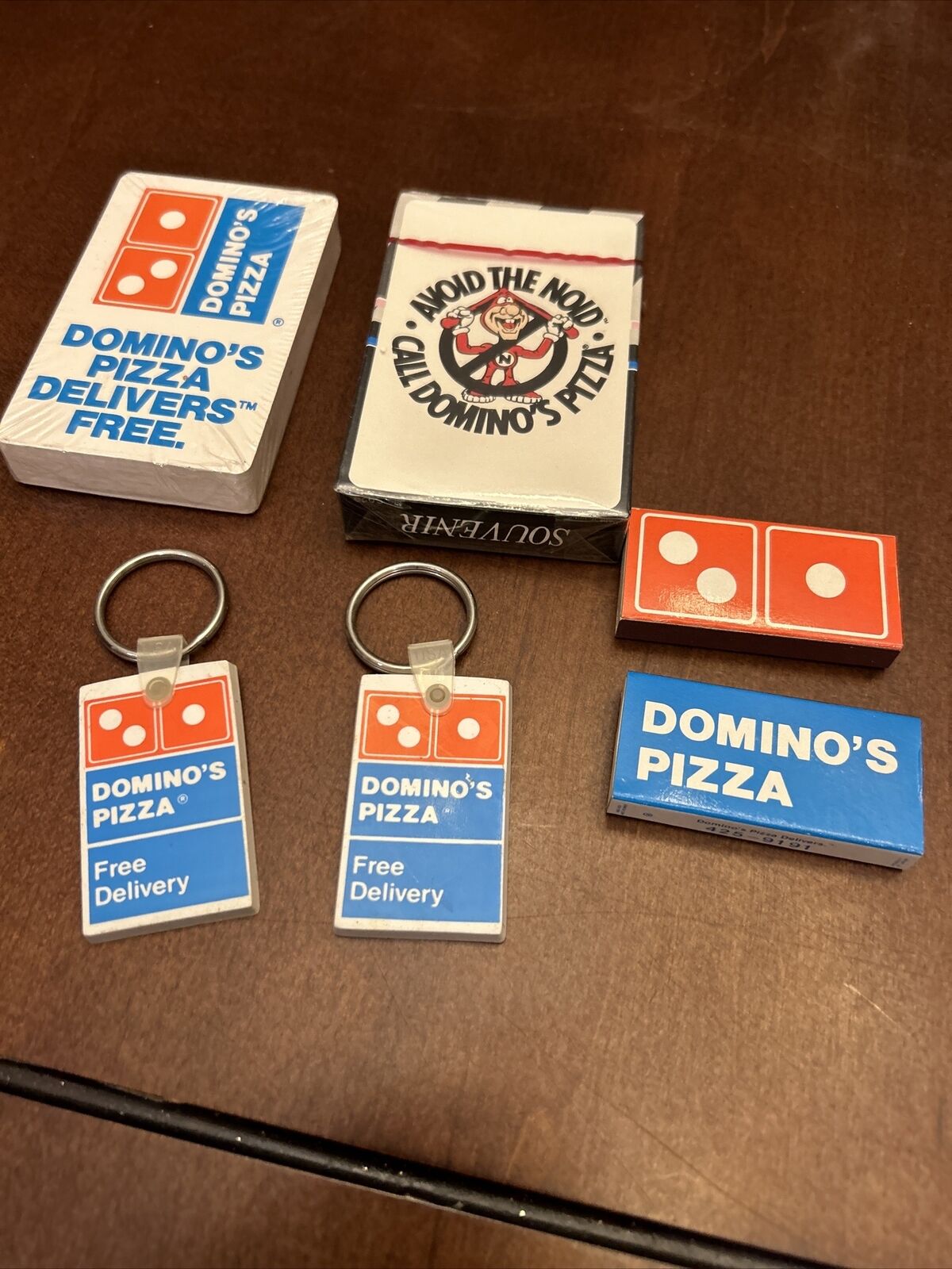 Vintage Domino's Pizza Avoid the Noid Playing Cards Keychains Matches New Old