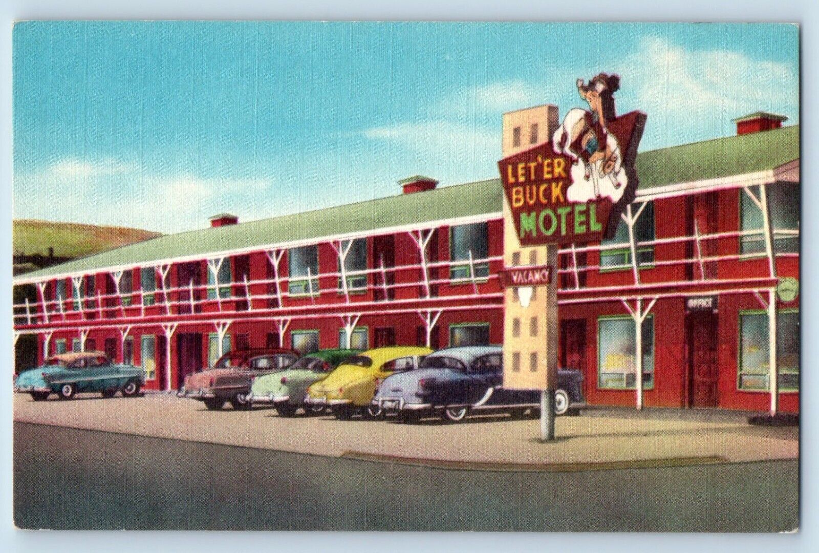Pendleton Oregon Postcard Let'er Buck Motel Exterior View Building c1940 Vintage