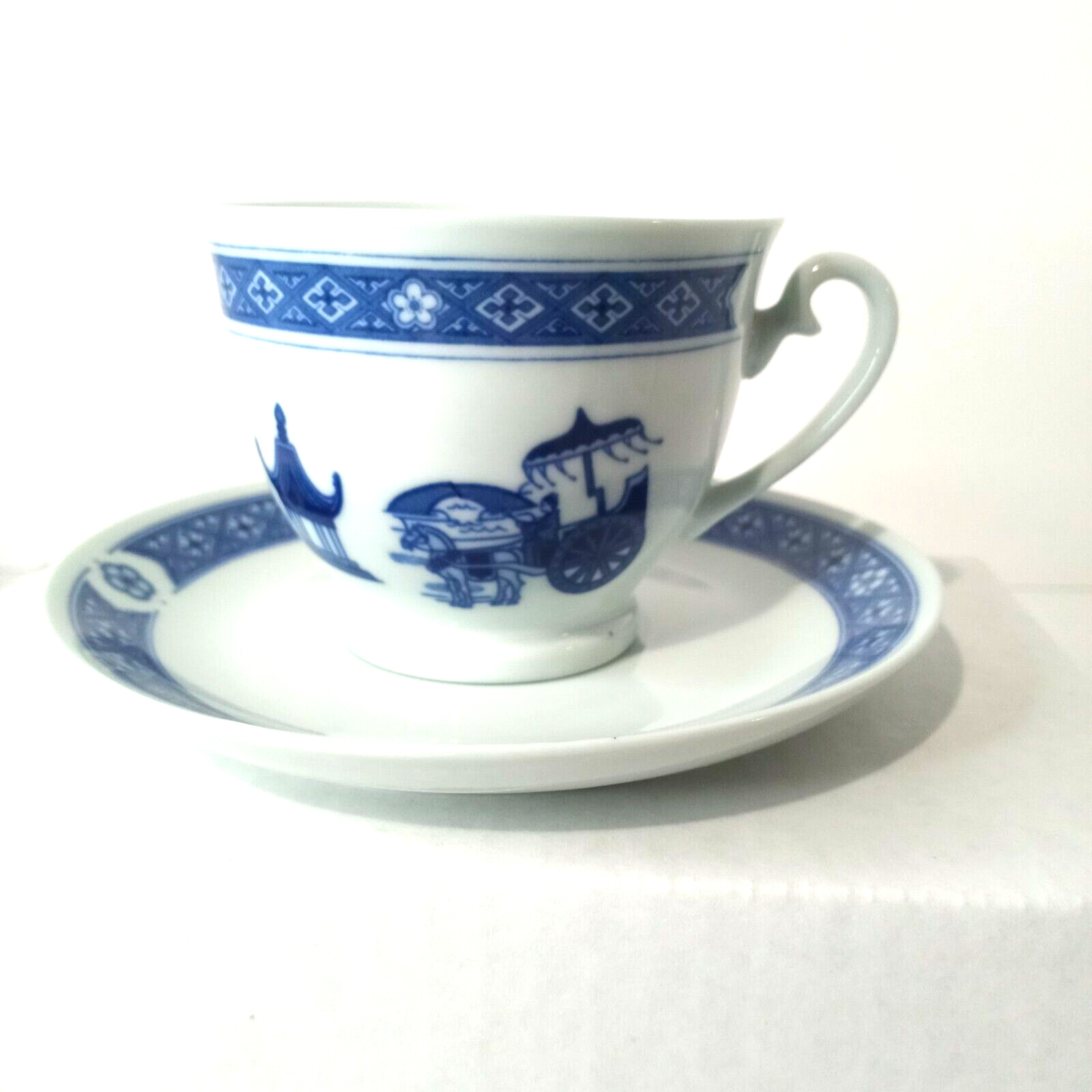 Vtg Han Dan Tea Cup and Saucer Blue White Porcelain EXCELLENT