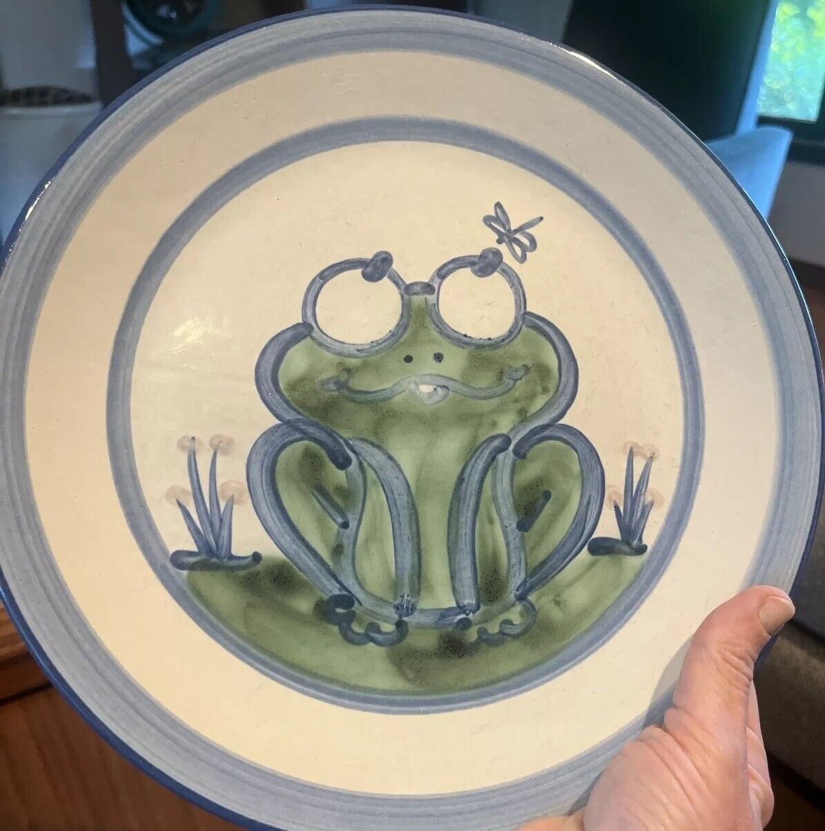 Vintage M.A. Hadley Frog 11” Dinner Plate Hand Painted Glazed Stoneware