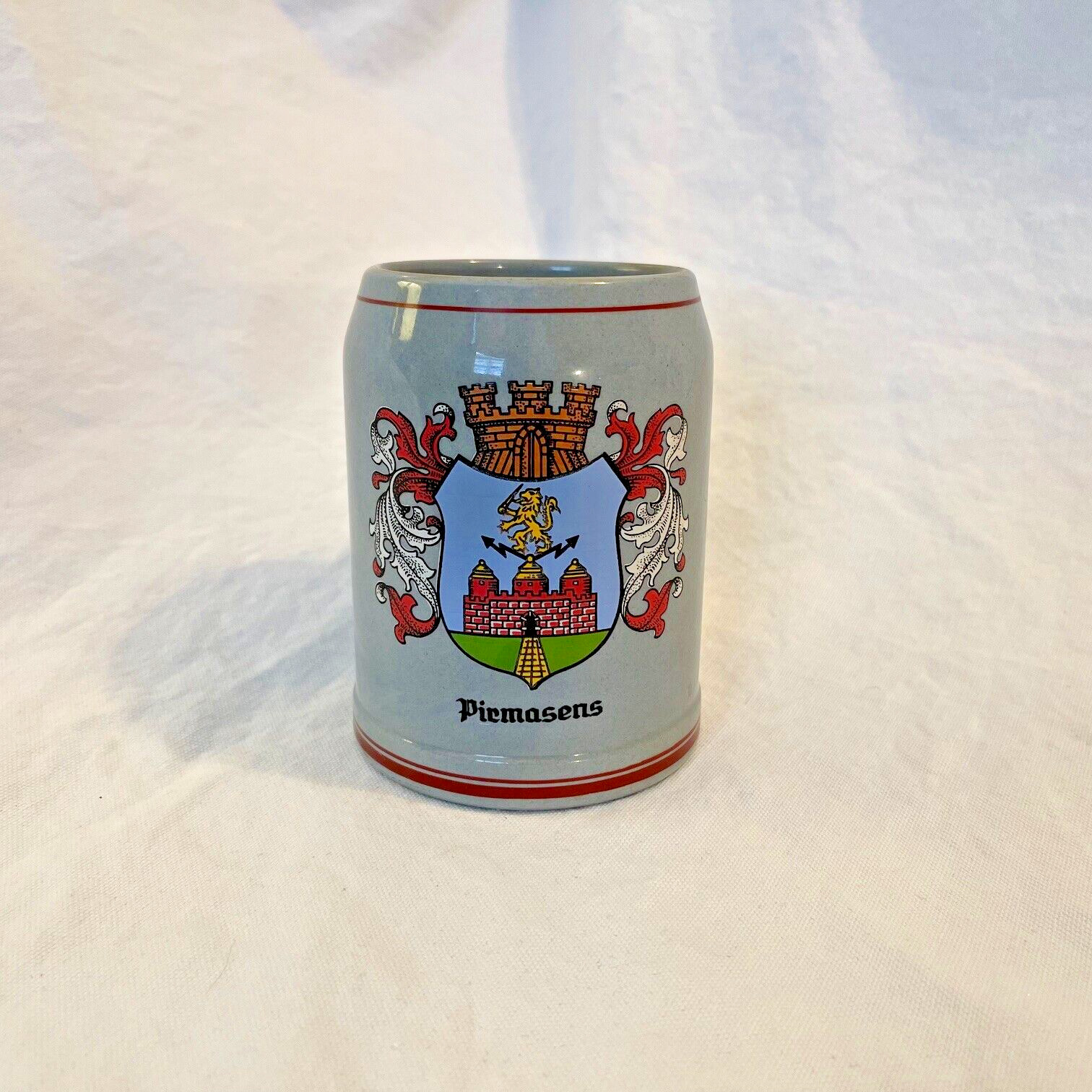 Vintage 1970s German Pirmasens Lions Crest Ceramic Beer Stein Mug 0.5L