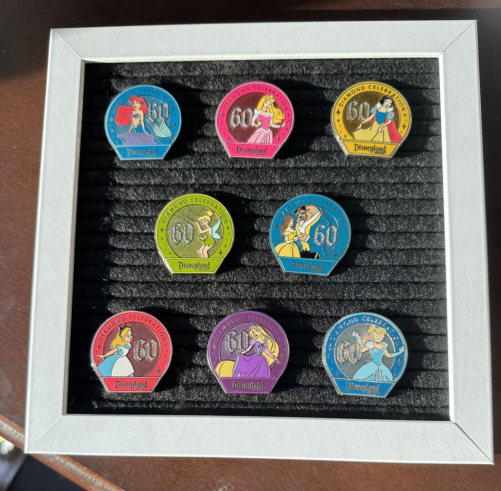 Disneyland 60th Anniversary Diamond Celebration Princess Mystery Pins, Set Of 8