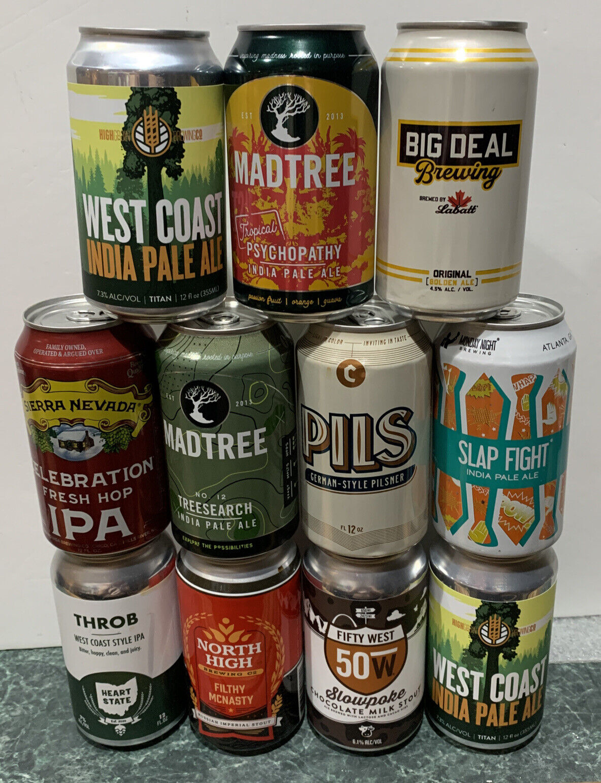 lot of 11 Craft beer cans all bottom open USA￼ Lot A