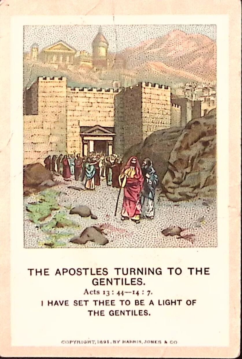 1891 HARRIS JONES LESSON CARD BIBLE SCHOOL APOSTLES TURNING TO GENTILES P4494