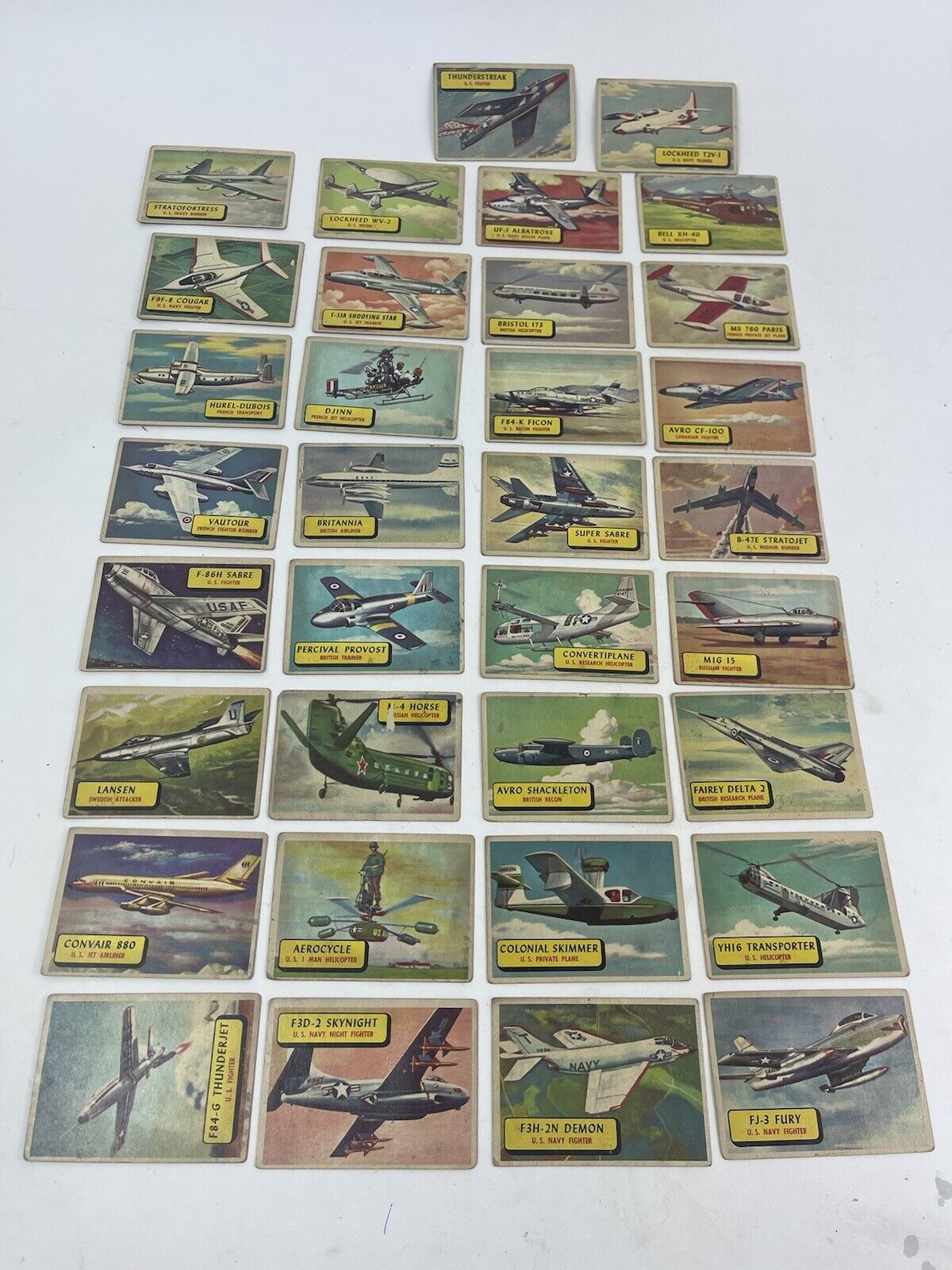 1957 Topps Planes Blue Back lot of 34 different cards Series I