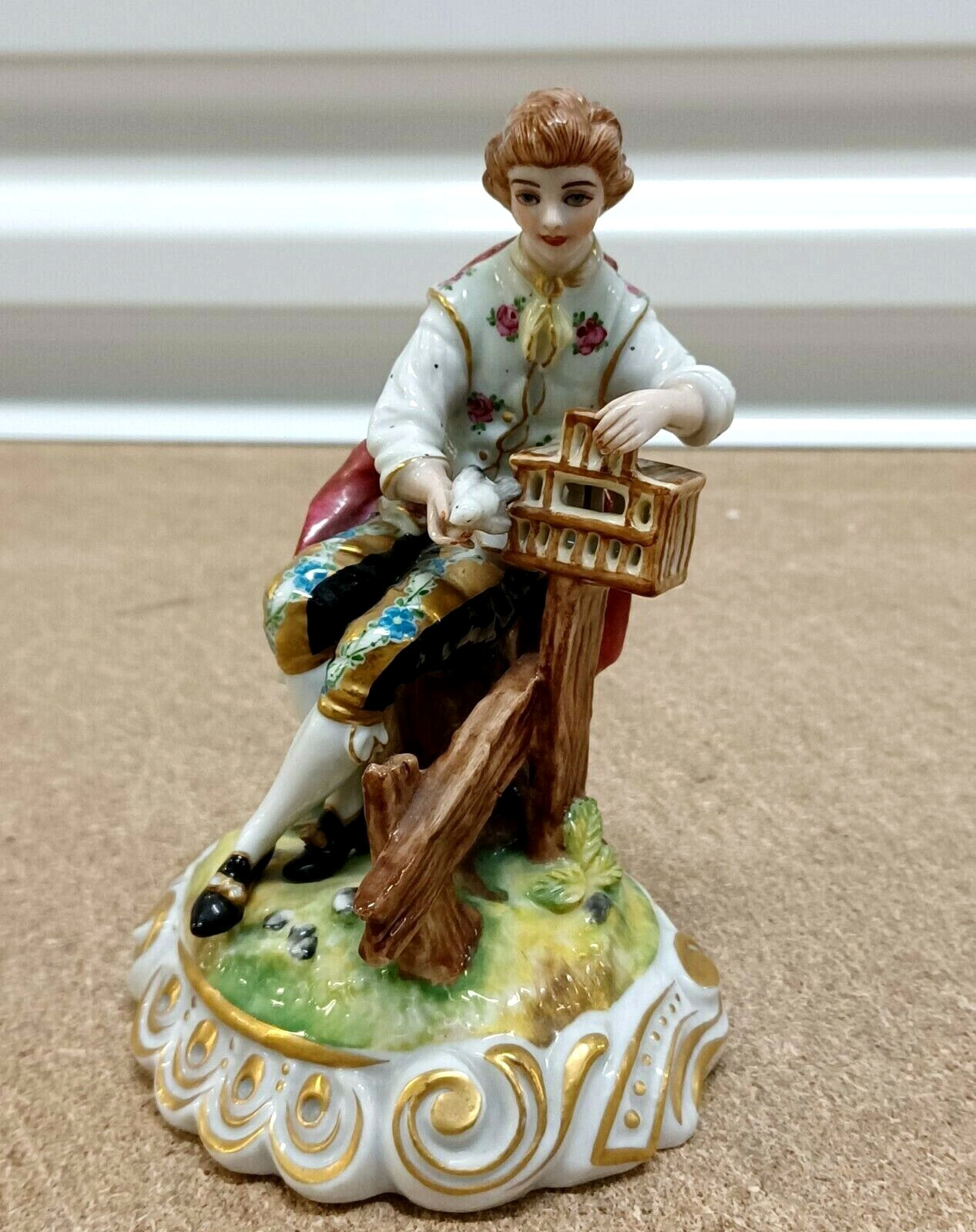 Antique Continental Porcelain Figurine Boy with Bird Cage, 6\