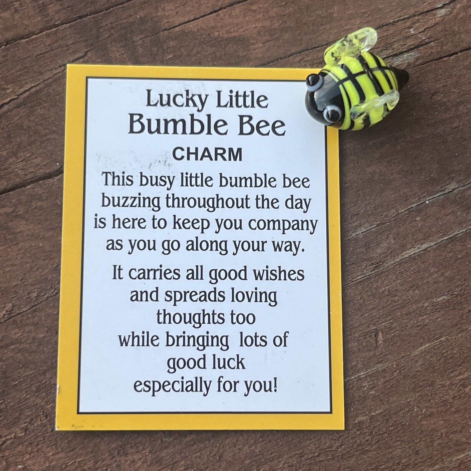 Ganz Lucky Little BUMBLEBEE Bee Charm Token w/Poem Card Mini Glass Figurine