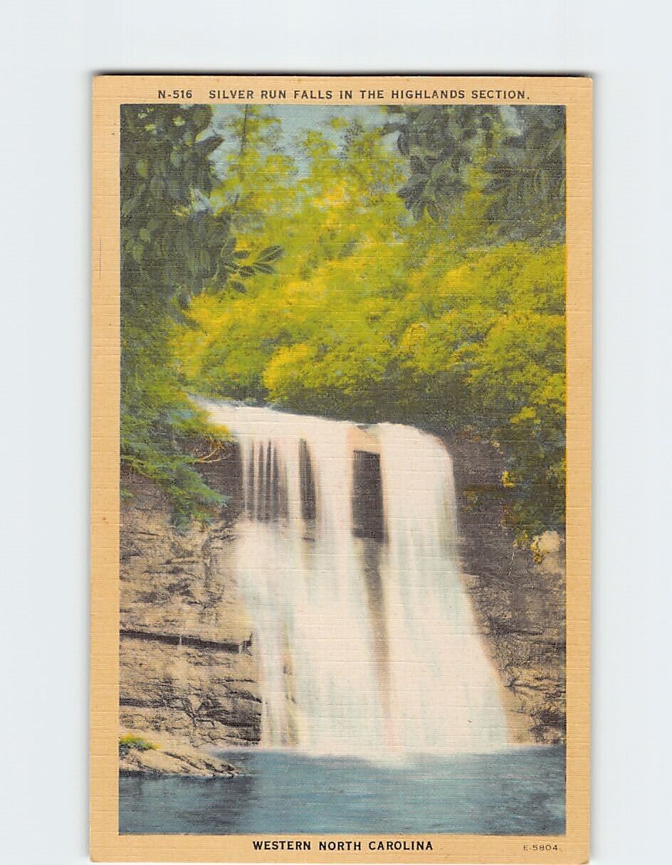 Postcard Silver Run Falls in the western Highlands Section North Carolina USA