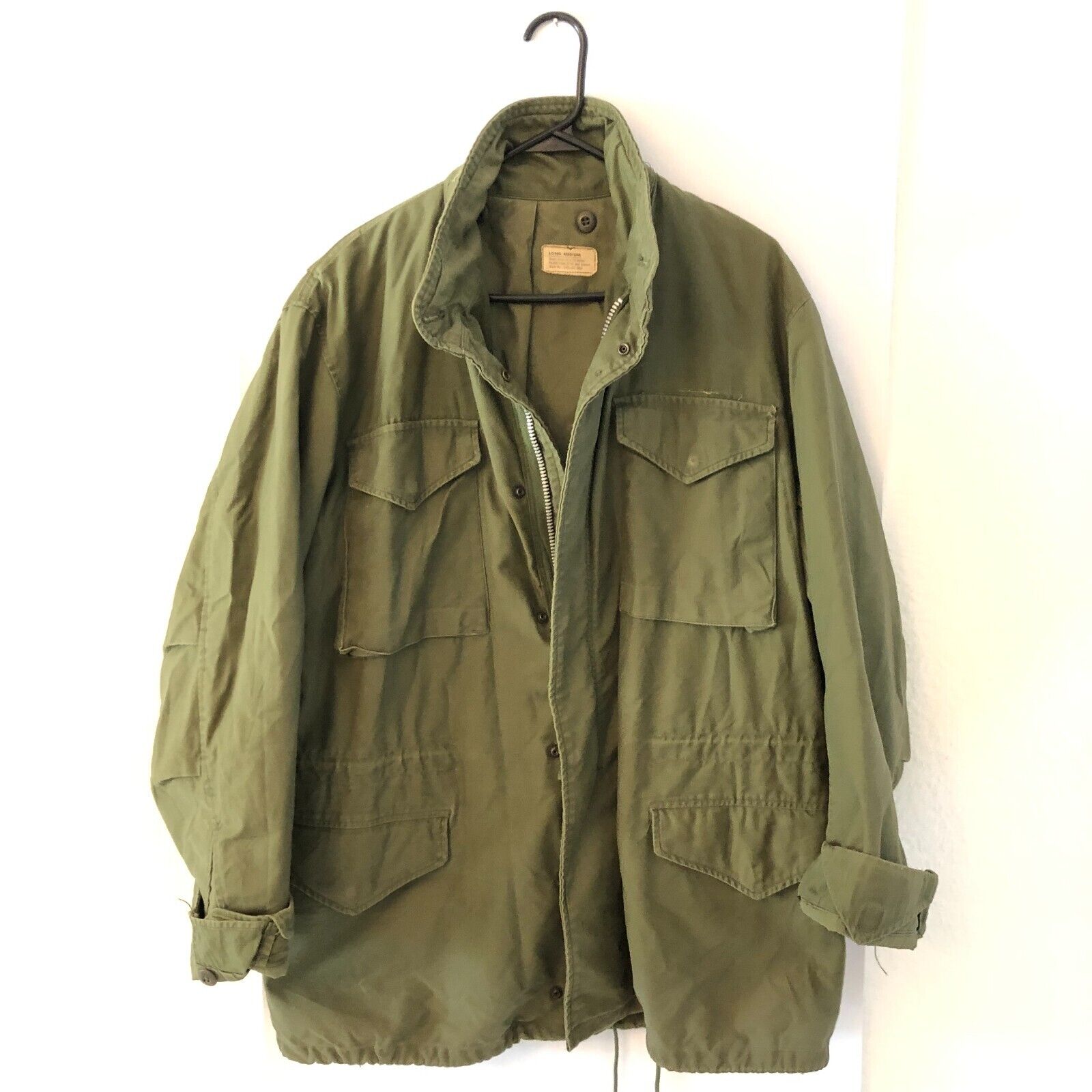 Vintage 60s M-65 Field jacket Green og107 military Army size Long Medium M