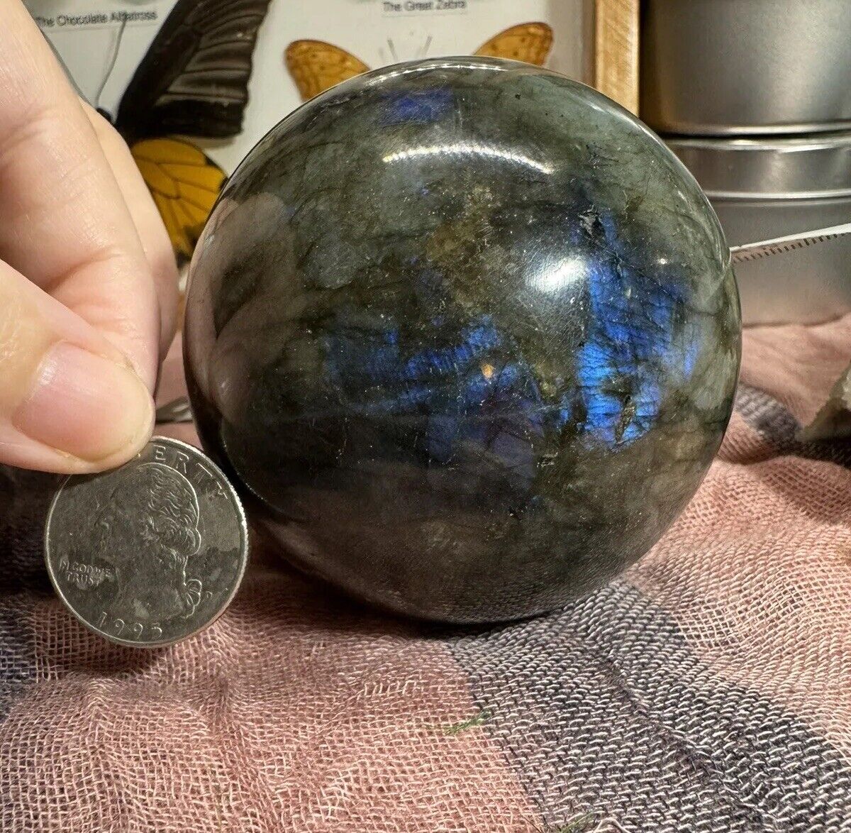 1.1Lb Natural labradorite ball rainbow quartz crystal sphere gem reiki healing