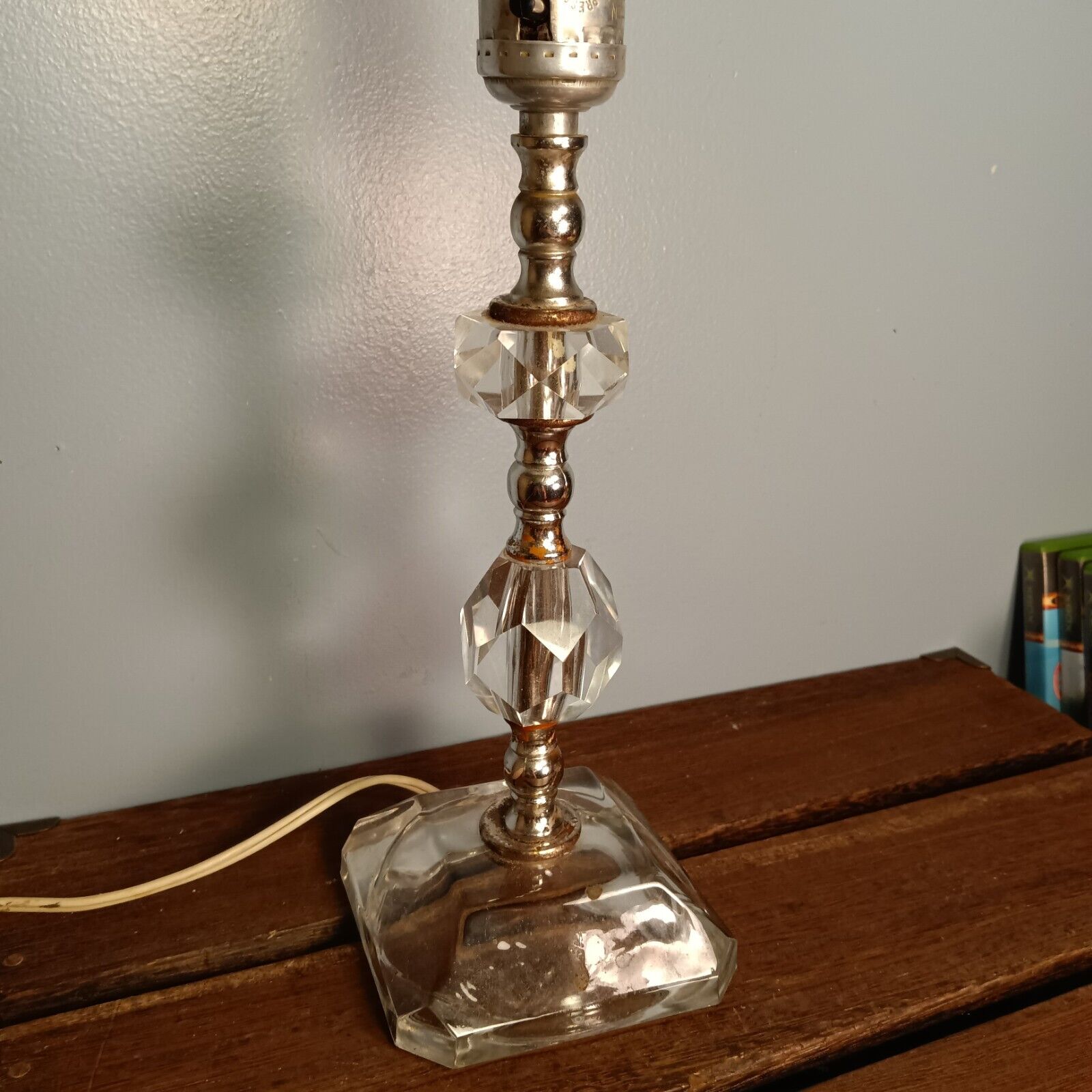 Vintage Cut Glass & Silver Metal Table Lamp, 12\