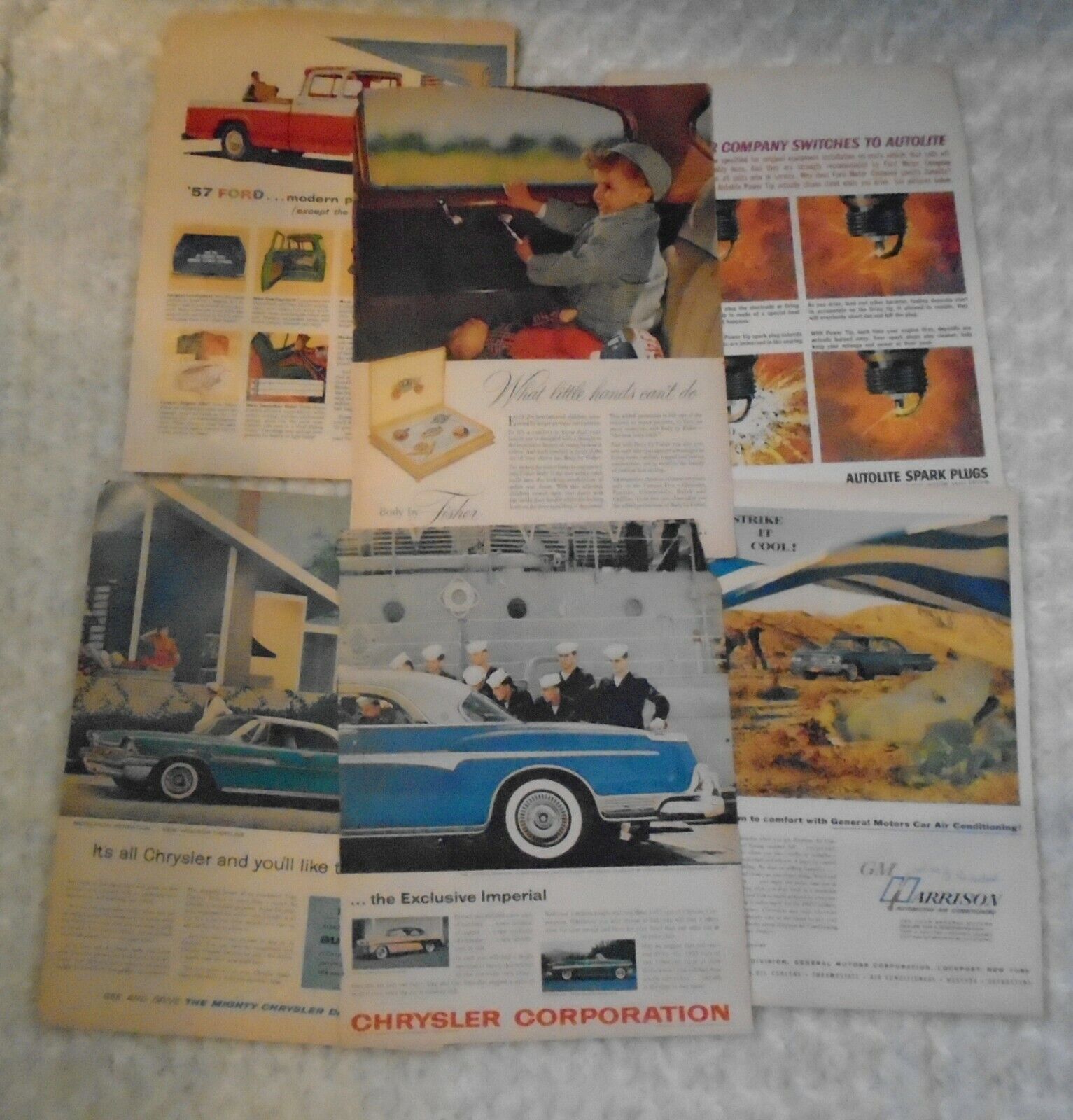 6 Vintage 50s 60s Ford Chrysler GM car Magazine Ads 13.5x10.5 