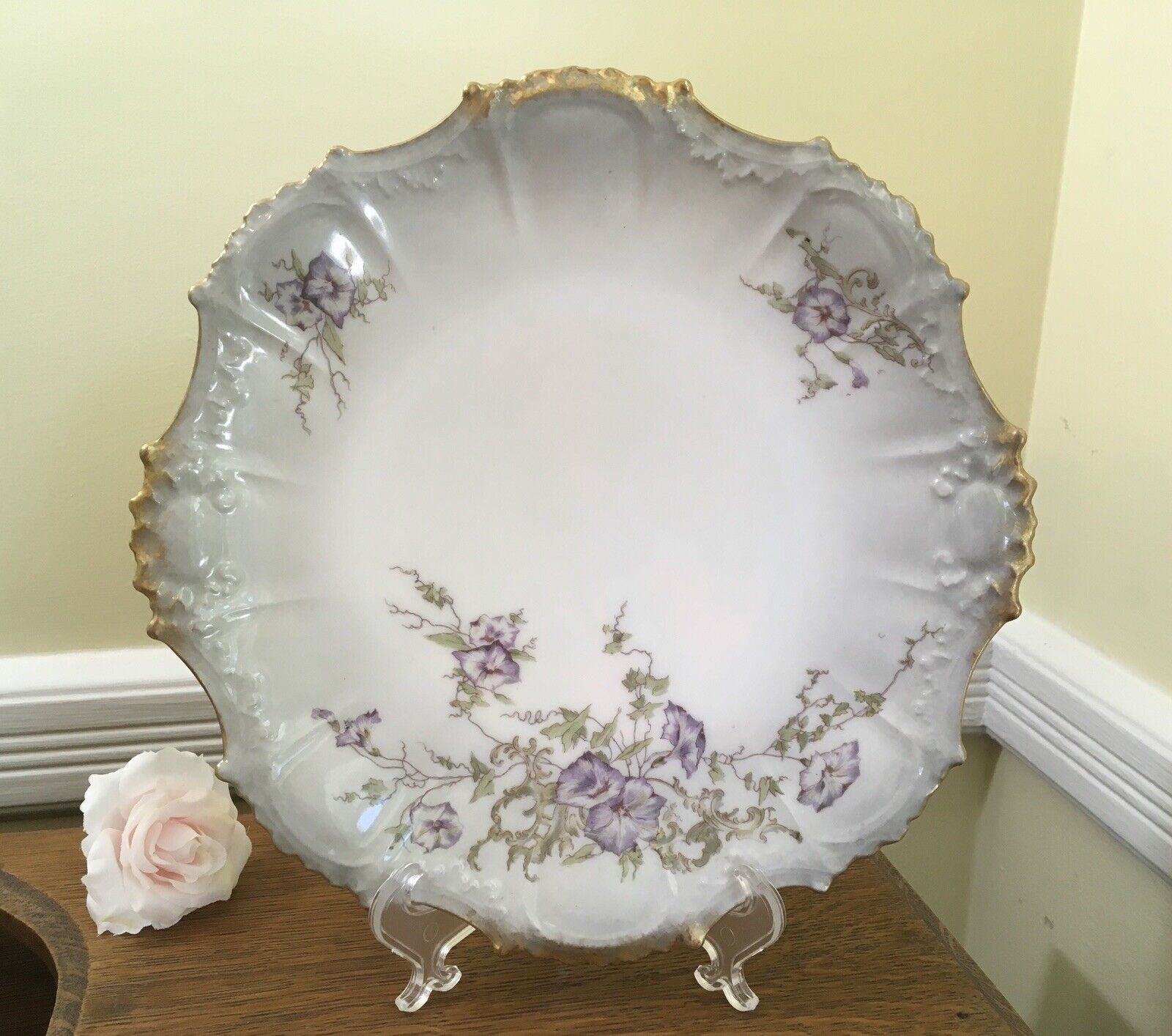Antique 1891-1914 Coiffe Limoges Plate~Decorated with Morning Glories by L.R.L.