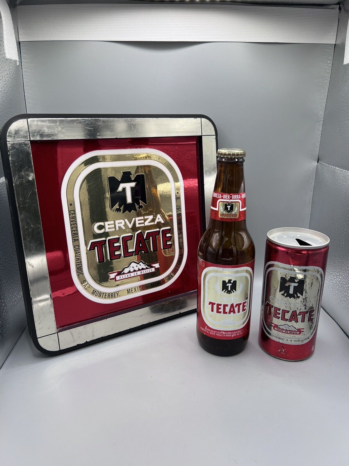 Vintage Collectible Tecate Beer Can, Bottle And Wall Decor Lot Of 3 - Empty