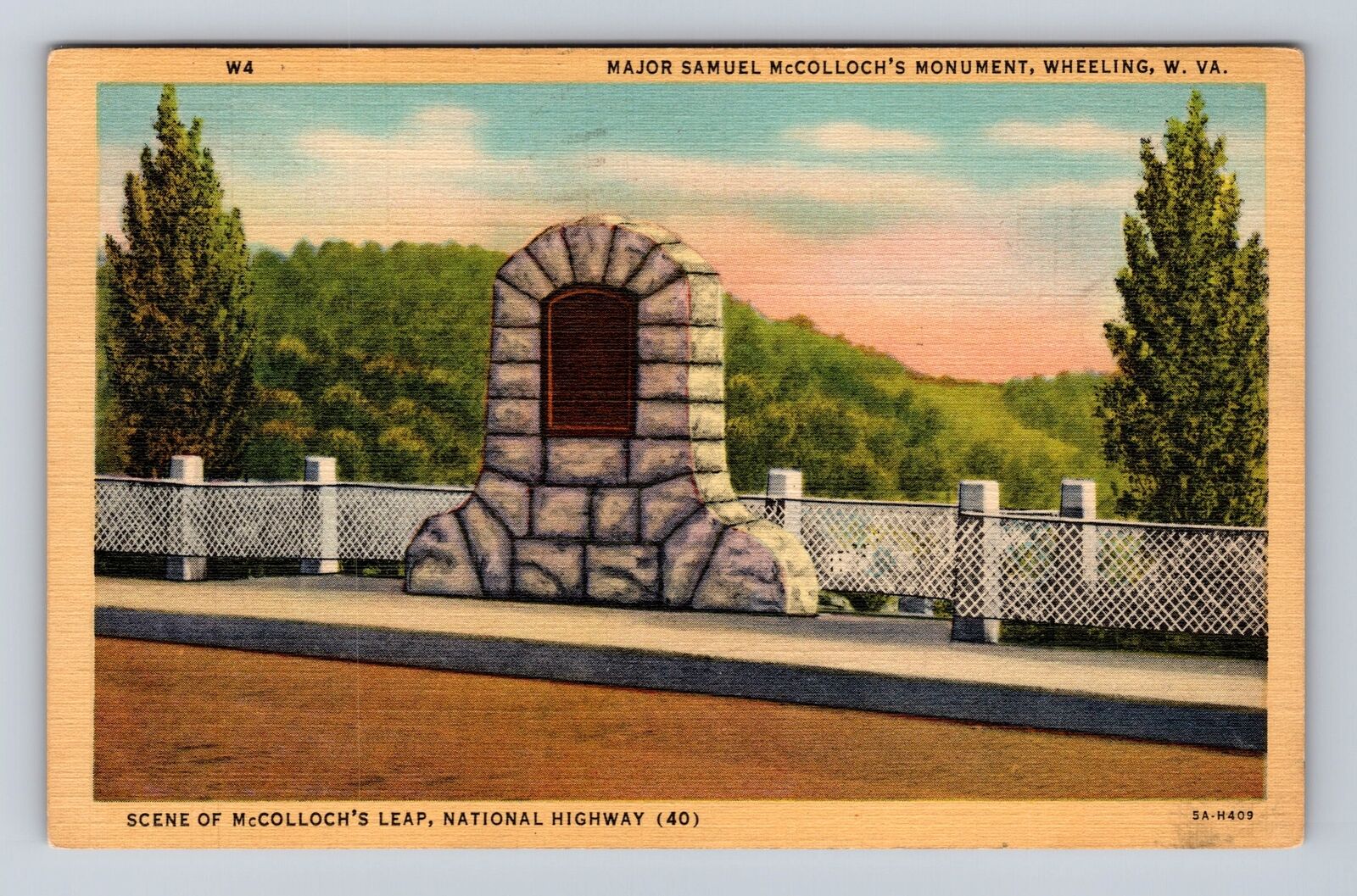 Wheeling WV-West Virginia, Samuel McColloch's Monument, Vintage c1951 Postcard