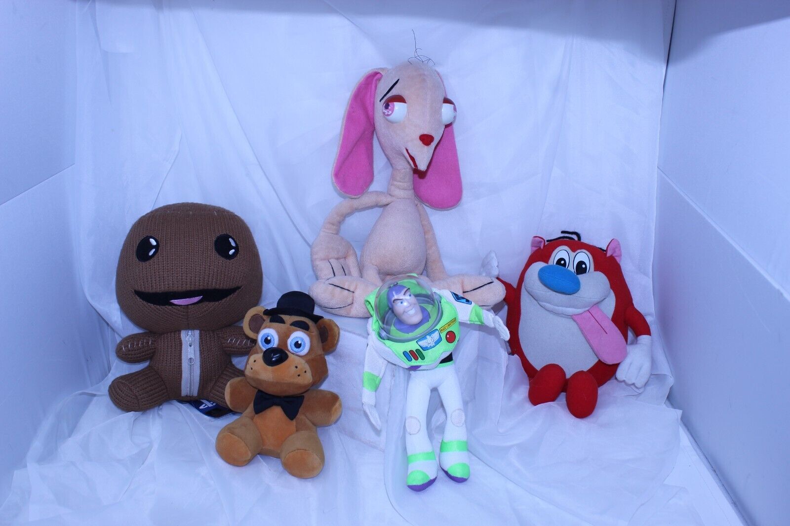 plush characters collector lot of 5 Ren & Stimpy, Lil Big Planet, very good cond