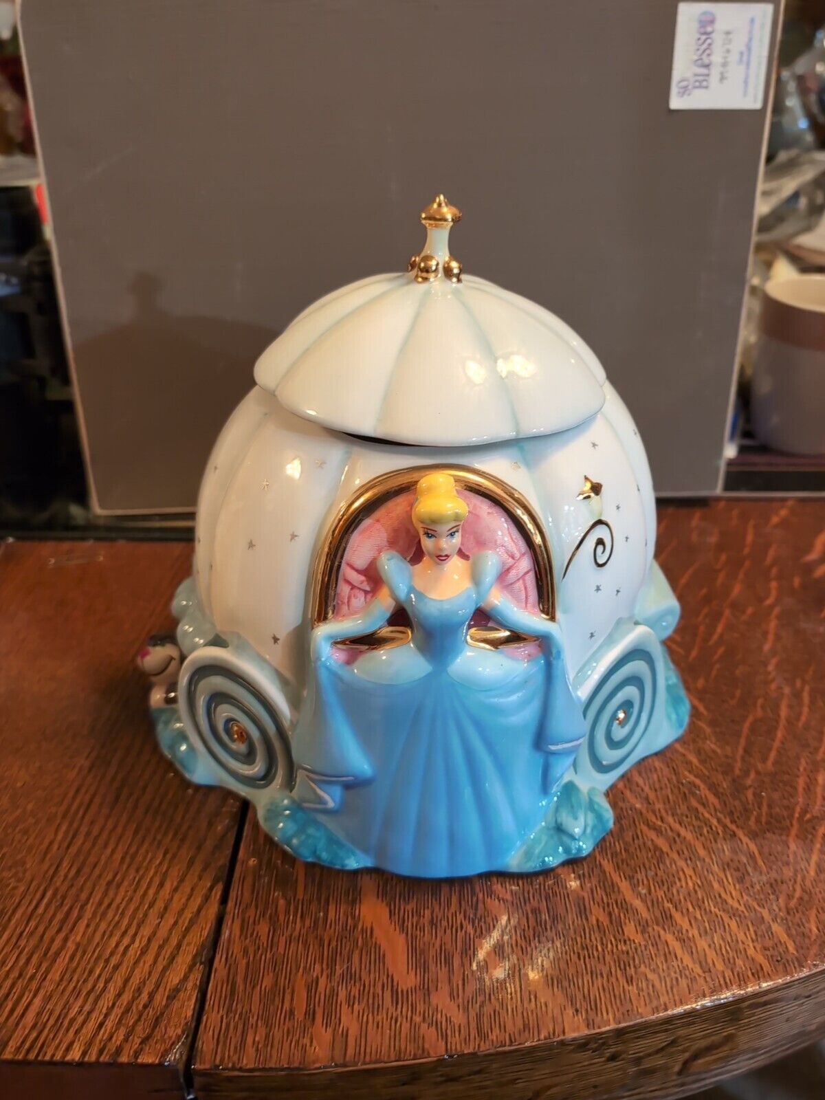 Disney Cinderella Fairy God Mother Pumpkin Coach 3D Ceramic Cookie Jar Retired