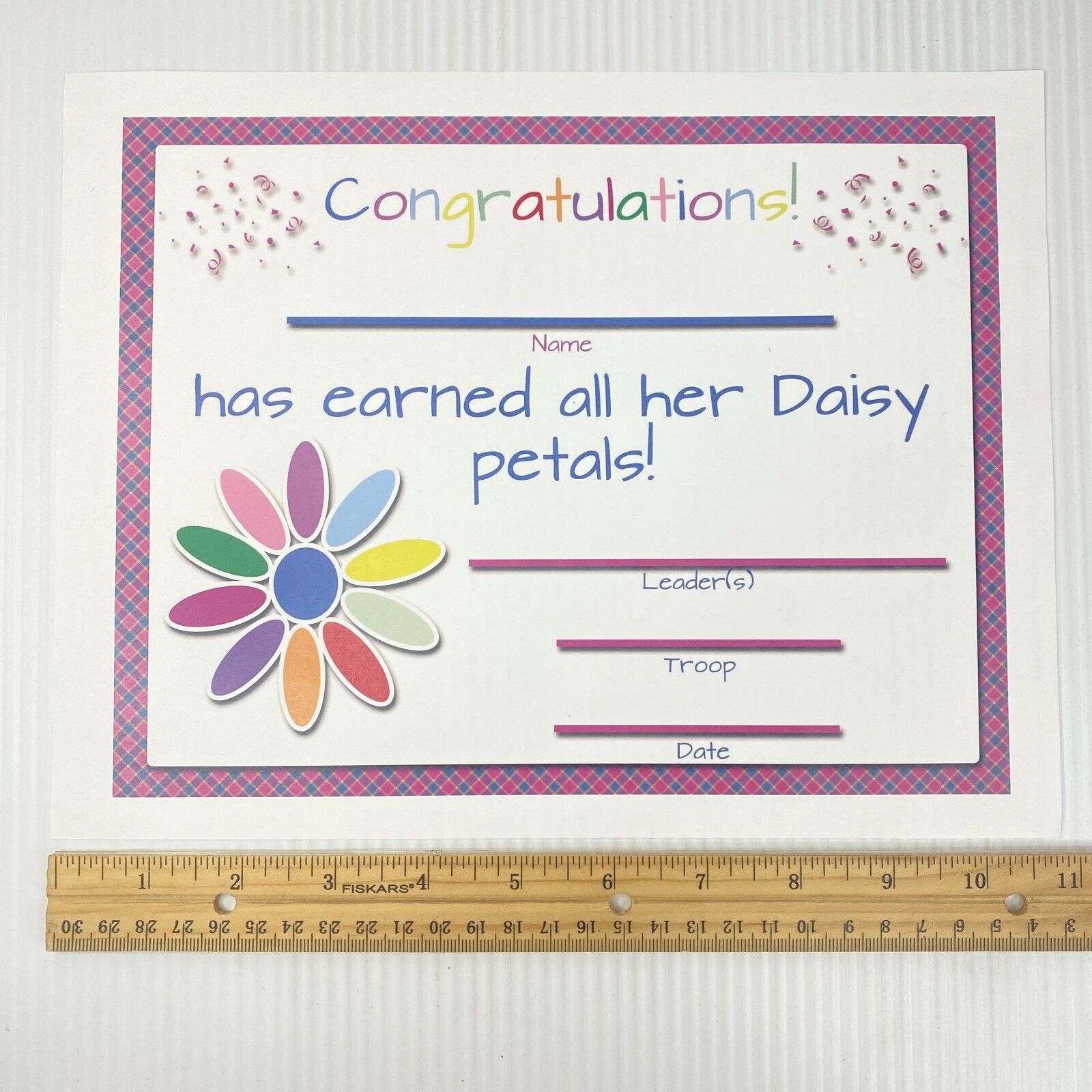 Daisy Girl Scout Petals Certificate Paper Color Print 10in x 8in