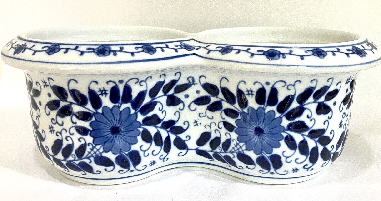 Vintage Blue & White Asian Porcelain Double Planter