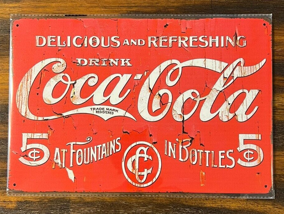 Coca-Cola At Fountains & In Bottles Novelty Metal Sign 12\