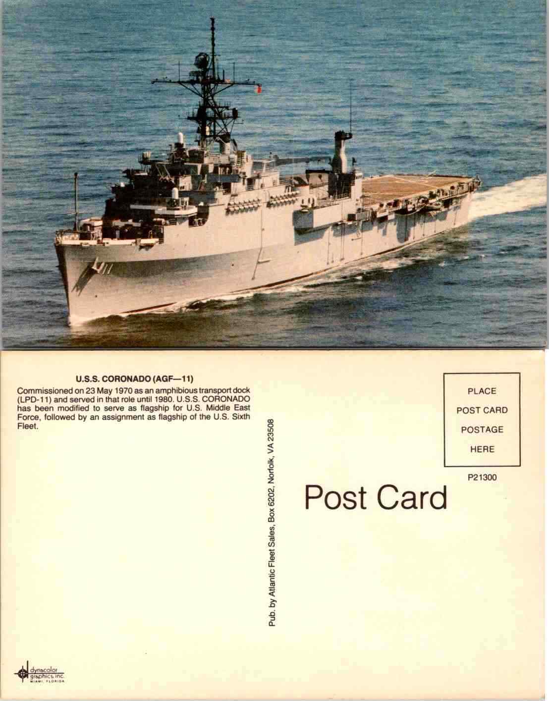 Vintage Postcard - MILITARY RPPC-USS CORONADO (AGF-11) FLAGSHIP US SIXTH FLEET