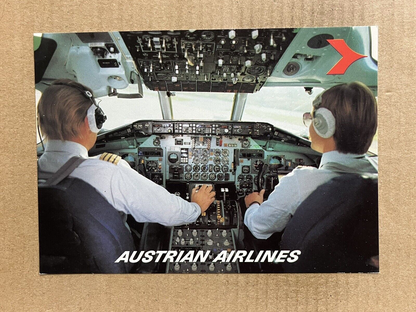 Postcard Austrian Airlines Cockpit Pilots MD-81 Plane Vintage Aviation PC
