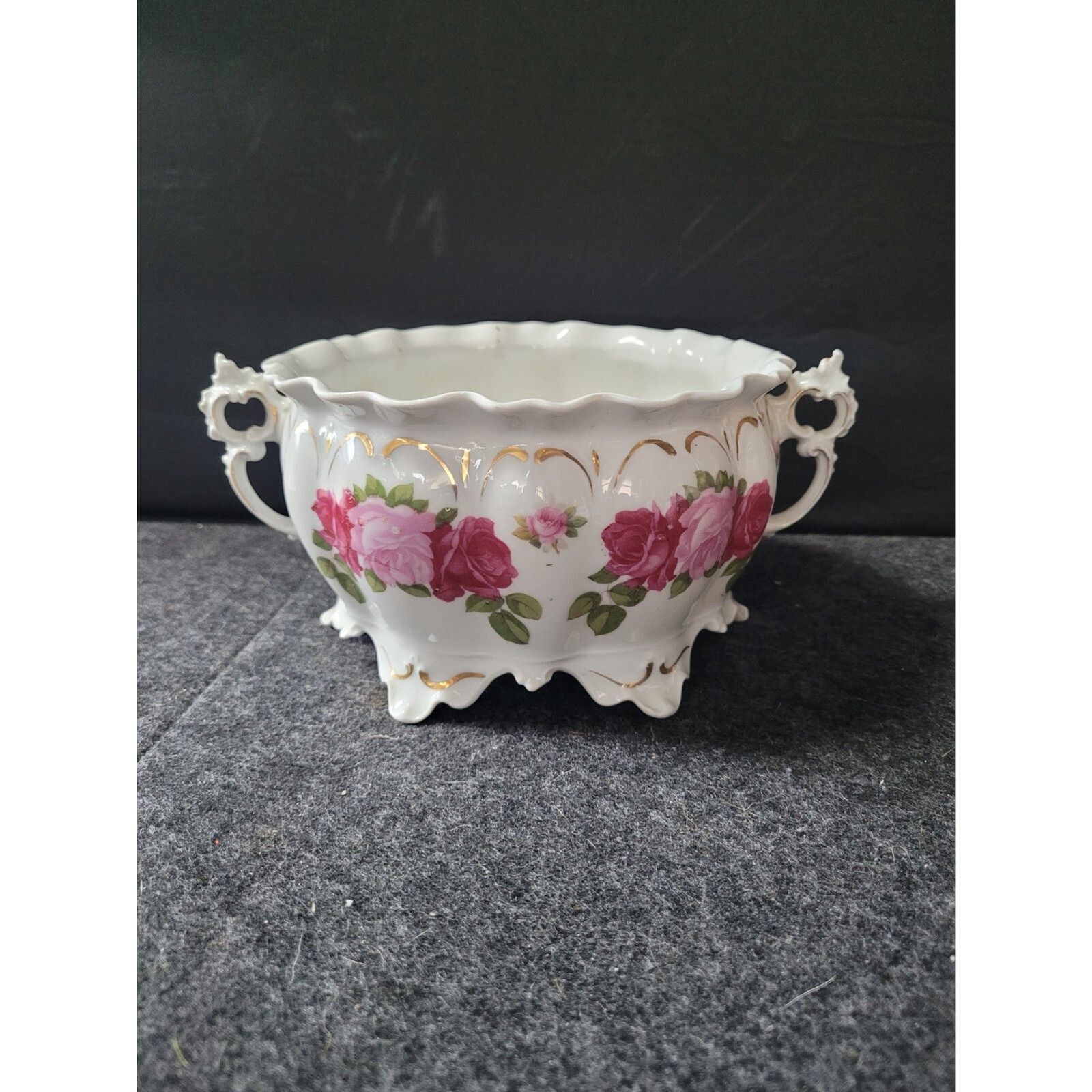 1884-1909 M. Z. Austria Porcelain Handled Bowl , Pink n Dk Pink Roses, Gold Trim