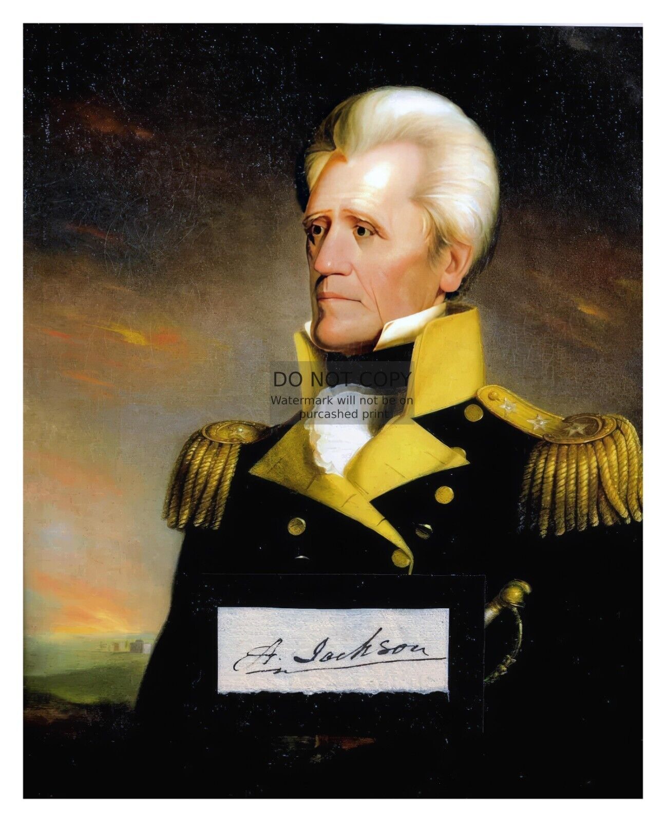 PRESIDENT ANDREW JACKSON IN UNIFORM OIL PAINTING AUTOGRAPHED 8X10 PHOTO