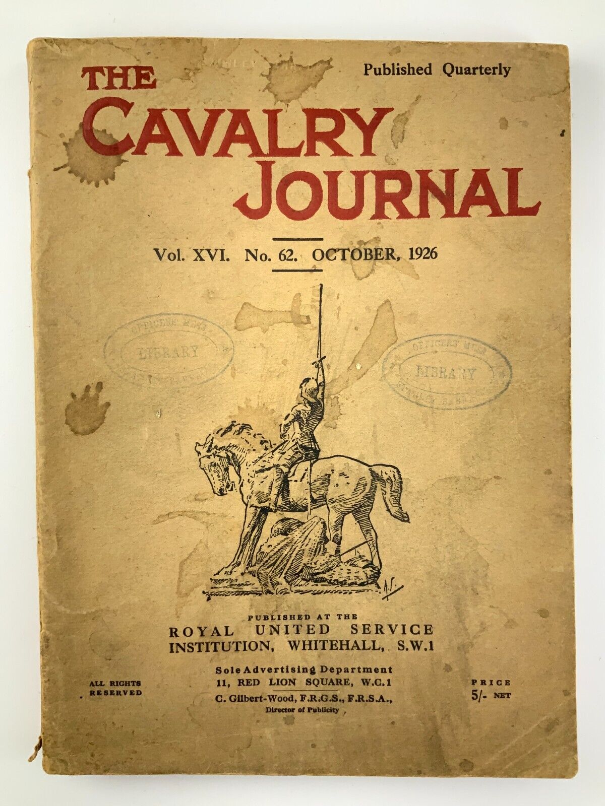 Cavalry Journal Vol XVI No 62 October 1926 Royal United Service Institute BB730