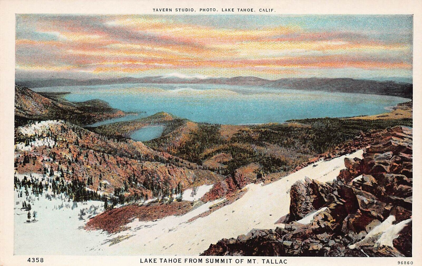 Lake Tahoe CA California Mt Tallac Sunset Twilight Scenic View Vtg Postcard W4